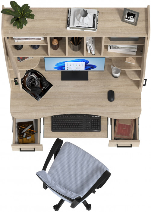 Стол 6-0604 Бета + кресло 103 серое, цвет дуб сонома, ШхГхВ 120х60,5х183,5 см.