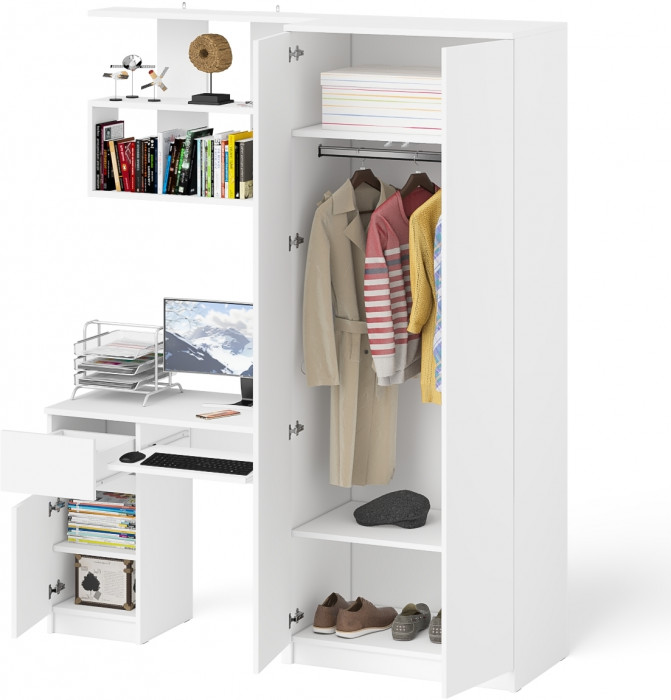 Мори компьютерный стол МС-1 левый + Шкаф МШ800.1 + Полка 900, белый