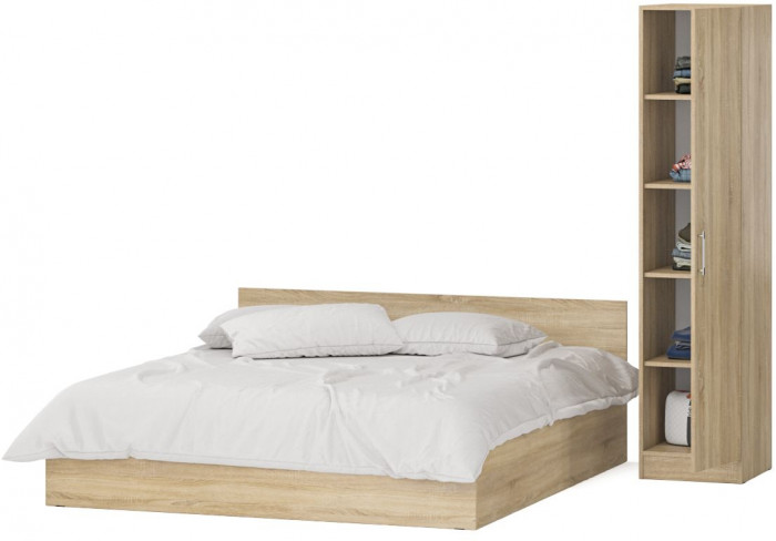 Кровать 1800 + Пенал Стандарт, цвет дуб сонома, ШхГхВ 183,5х203,5х70 + 45х52х200 см., сп.м. 1800х2000 мм., без матраса, основание есть