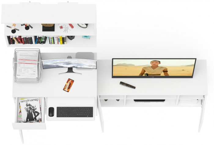 Мори Стол компьютерный МС-1 левый + Тумба МТВ1200.1 + Полка 900, цвет белый, ШхГхВ 210,4х50х209,6 см., НЕ универсальная сборка