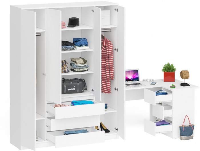 Мори Стол компьютерный МС-16 правый + Шкаф МШ1600.1, цвет белый, ШхГхВ 284,8х84,9х209,6 см., выдвижные ящики справа, НЕ универсальная сборка