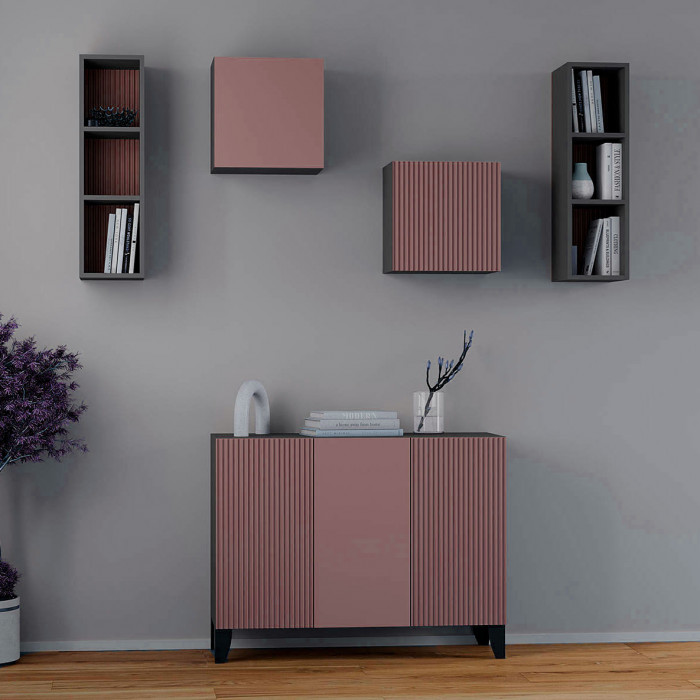 Гостиная Сириния Комод серый графит/МДФ пудра