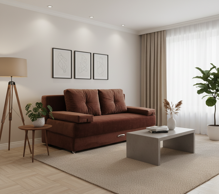 Диван-еврокнижка Амстердам Мини люкс, 150, велюр коричневый