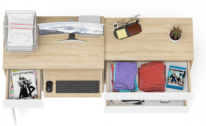 Мори компьютерный стол МС-1 левый + Комод МК800.1, дуб сонома/белый