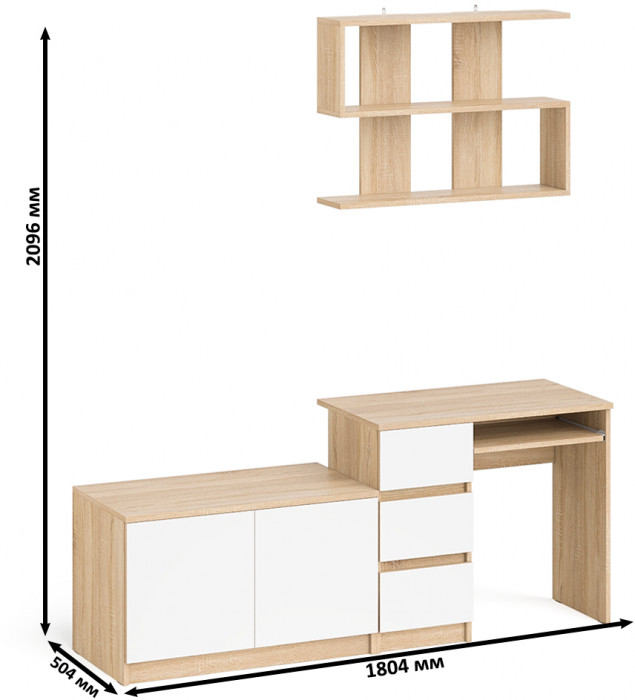 Мори компьютерный стол МС-6 левый + Тумба МА900.1 + Полка 900, дуб сонома/белый