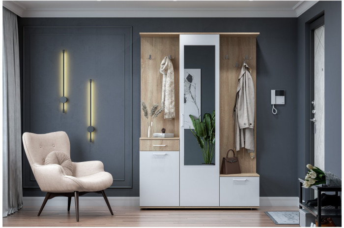 Прихожая "ПР 1" Дуб Сонома / Белый (Дуб Сонома / белый)