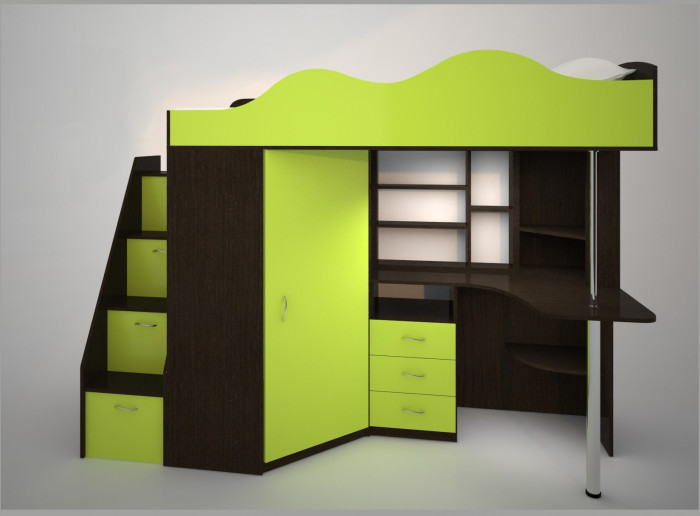 Кровать-чердак Пионер 1 (Ясень Анкор Темный/Белое дерево)