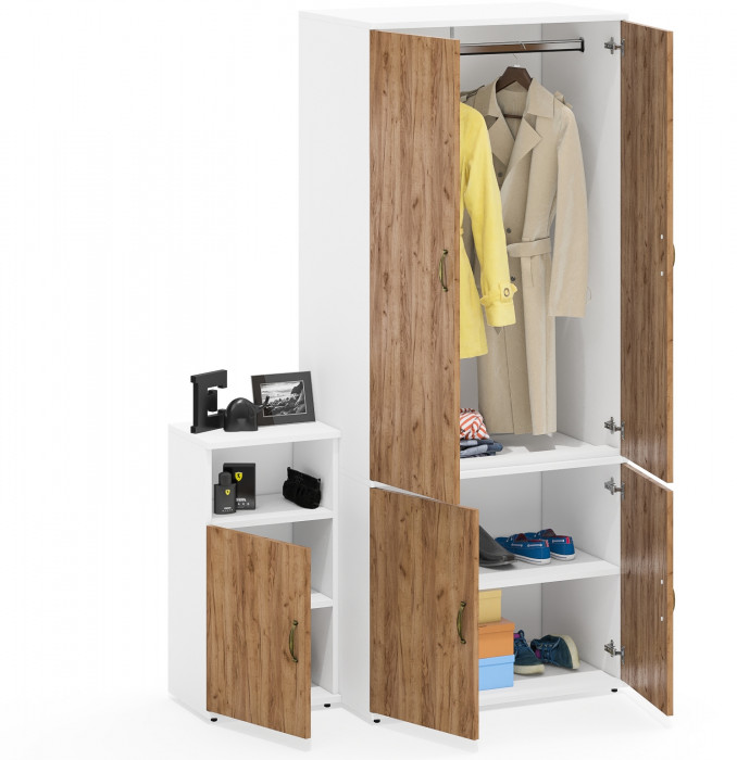 Лидер-8 Шкаф МД 19Б + Тумба МД 3.19, цвет белый шагрень/крафт золото, ШхГхВ 120х50х190 см., универсальная сборка