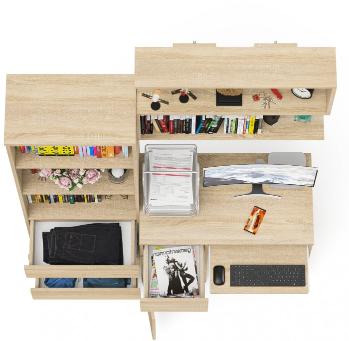 Мори Стол компьютерный МС-1 левый + Стеллаж МСТ600.3 + Полка 900, цвет дуб сонома, ШхГхВ 150,4х50х209,6 см., НЕ универсальная сборка