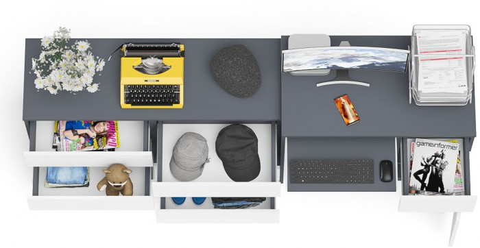 Мори Стол компьютерный МС-1 правый + Комод МК1200.6, цвет графит/белый, ШхГхВ 210,4х50х76,6 см., выдвижной ящик справа, НЕ универсальная сборка