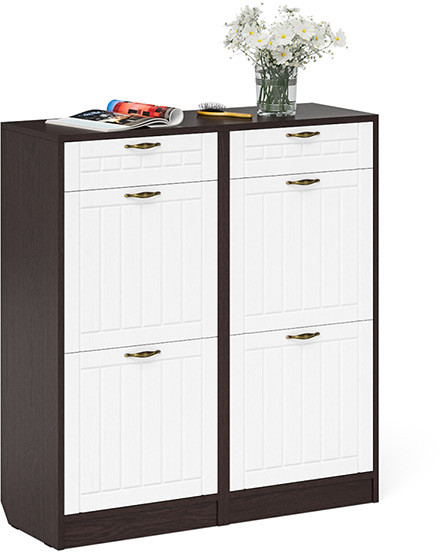 Прихожая П-6 Тумба для обуви 2 секции + Тумба для обуви 2 секции, цвет венге/фасады МДФ белое дерево фрезеровка прованс, ШхГхВ 100х35х108,3 см