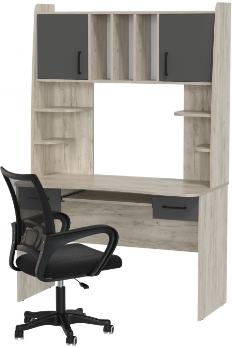 Стол 6-0604 Бета + кресло 103 чёрное, цвет дуб крафт серый/графит, ШхГхВ 120х60,5х183,5 см.