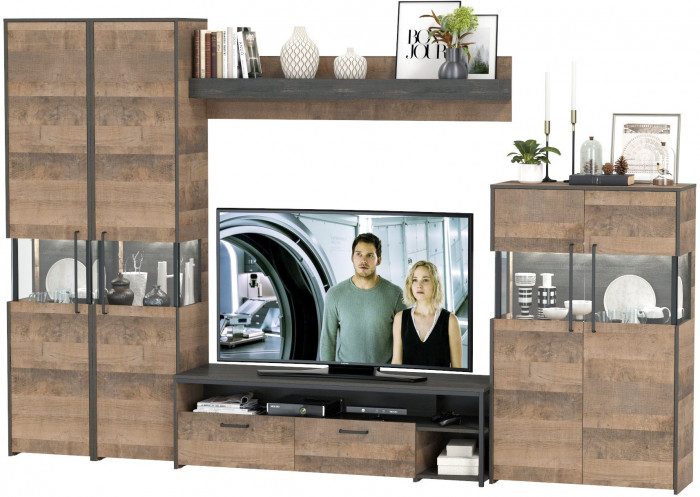 Трувор Гостиная 039, цвет дуб гранж песочный/интра, ШхГхВ 325,2х45,4х210 см., универсальная сборка