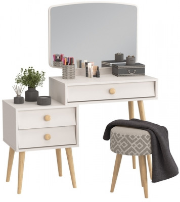 Афина Спальня 4-25901М1к.с. Трюмо + Банкетка 6-5132ТКсерая Юна, цвет кашемир серый/ткань серая, ШхГхВ 105х38,6х129 + 33х33х45 см., универс. сб.