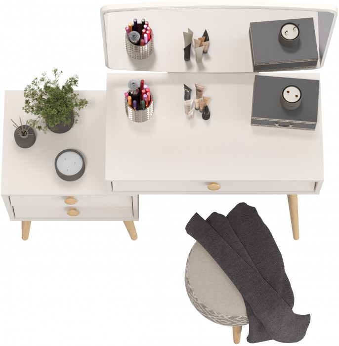 Афина Спальня 4-25901М1к.с. Трюмо + Банкетка 6-5132ТКсерая Юна, цвет кашемир серый/ткань серая, ШхГхВ 105х38,6х129 + 33х33х45 см., универс. сб.