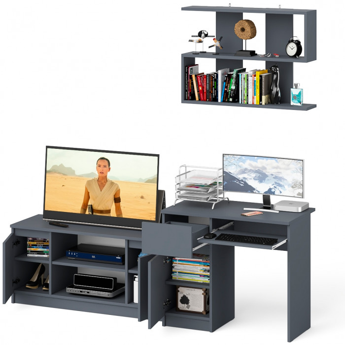 Мори Стол компьютерный МС-1 левый + Тумба МТВ1200.1 + Полка 900, цвет графит, ШхГхВ 210,4х50х209,6 см., НЕ универсальная сборка
