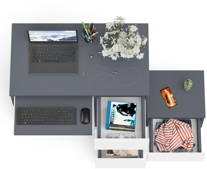 Мори компьютерный стол МС-6 правый + Тумба ТМП400.1, графит/белый