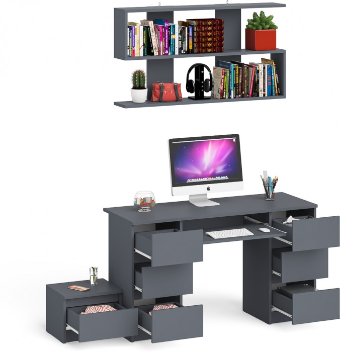 Мори Стол компьютерный МС-2 + Тумба ТМП400.1 + Полка 1200, цвет графит, ШхГхВ 175,8х50х209,6 см., универсальная сборка