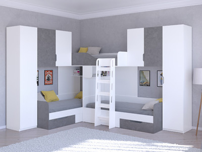 Трехместная кровать ТРИО/3 Белый/Железный Камень