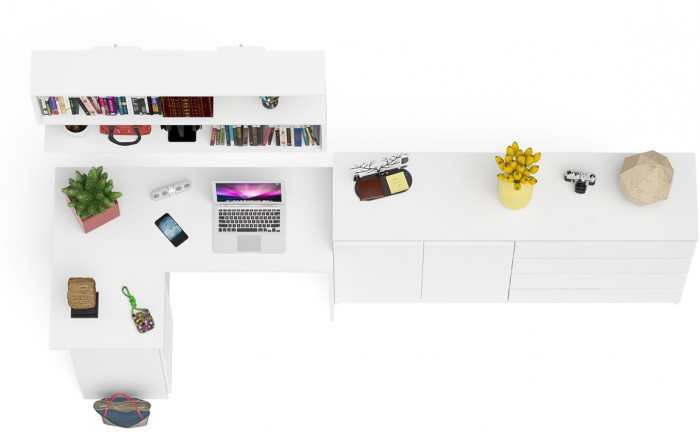 Мори компьютерный стол МС-16 левый + Комод МК1600.1 + Полка 1200, белый