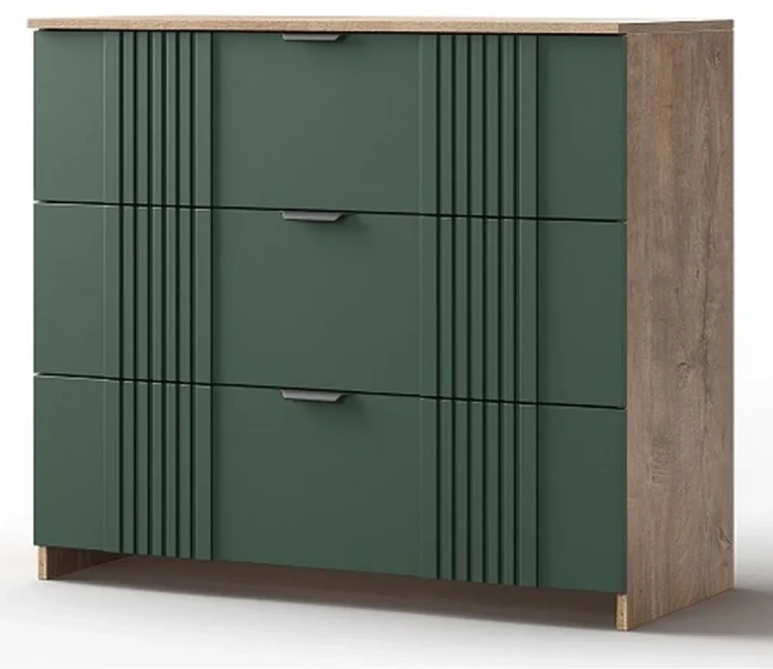 Комод 3 ящика "Герта" - Дуб канзас/Зеленый матовый