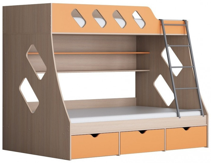 Дельта-20.01 Детская двухъярусная кровать с лестницей (Мультицвет, Дуб молочный)