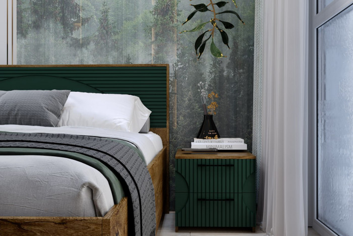 Кровать КИНГ-САЙЗ 180х200 "Монтале" с ПМ - Дуб канзас/Зеленый матовый