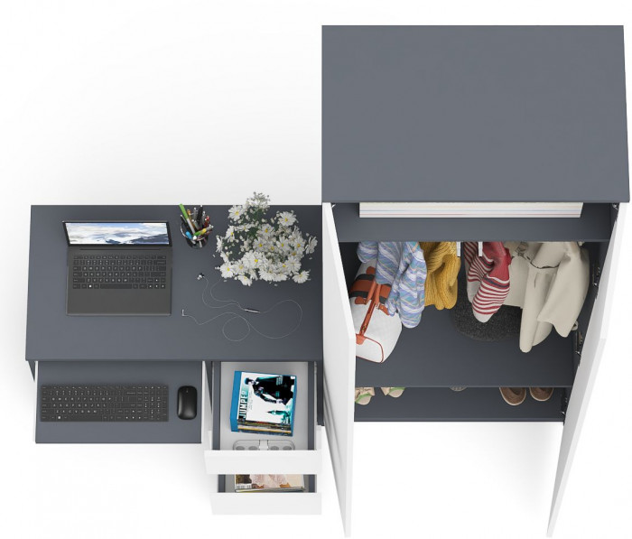 Мори Стол компьютерный МС-6 правый + Шкаф МШ800.1, цвет графит/белый, ШхГхВ 170,4х50,4х209,6 см., выдвижные ящики справа, НЕ универсальная сборка