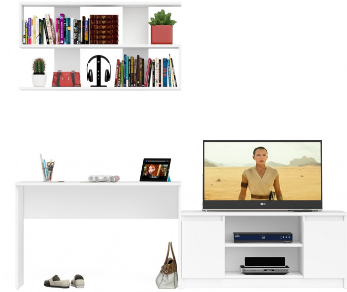 Мори Стол письменный МСП1200.1 + Тумба МТВ1200.1 + Полка 1200, цвет белый, ШхГхВ 240,8х50х209,6 см., универсальная сборка