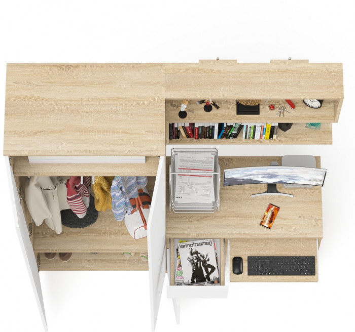 Мори компьютерный стол МС-1 левый + Шкаф МШ800.1 + Полка 900, дуб сонома/белый