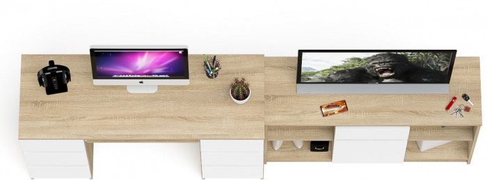 Мори компьютерный стол МС-2 + Тумба МТВ1204.1, дуб сонома/белый