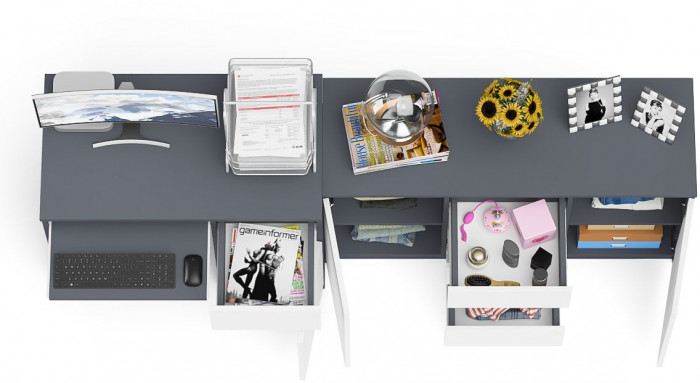 Мори Стол компьютерный МС-1 правый + Комод МК1200.3, цвет графит/белый, ШхГхВ 210,4х50х76,6 см., выдвижной ящик справа, НЕ универсальная сборка