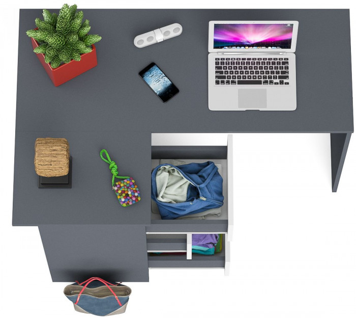 Мори Стол компьютерный МС-16 левый, цвет графит/белый, ШхГхВ 124,4х84,9х76,6 см., выдвижные ящики слева, НЕ универсальная сборка