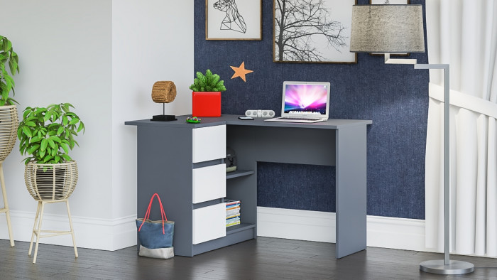 Мори Стол компьютерный МС-16 левый, цвет графит/белый, ШхГхВ 124,4х84,9х76,6 см., выдвижные ящики слева, НЕ универсальная сборка