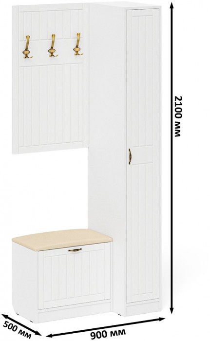 Прихожая П-6 Компоновка № 41, белая шагрень/фасады МДФ белое дерево фрезеровка прованс