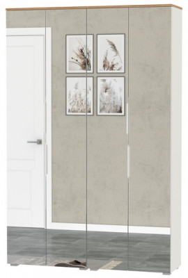 Октава 13.338 Шкаф для одежды + 13.338 Шкаф, цвет белый шагрень/дуб крафт золотой/фасады МДФ белый шагрень и зеркало, ШхГхВ 128,8х35,3х197,6 см.