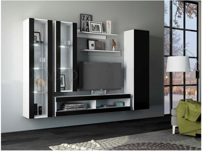 Модульная гостиная Флорис, композиция 1 (Черный глянец, Белый)