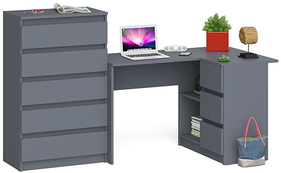 Мори компьютерный стол МС-16 правый + Комод МК700.5, графит