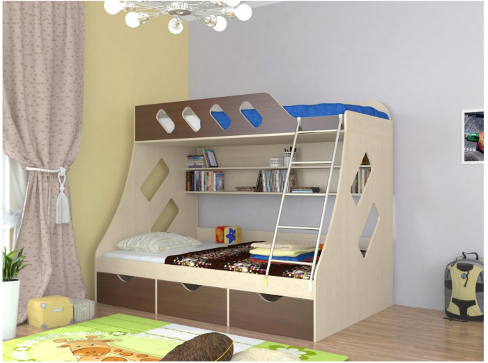 Дельта-20.01 Детская двухъярусная кровать с лестницей (Мультицвет, Белый)