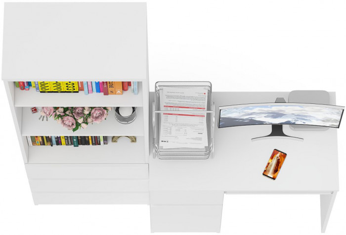 Мори Стол компьютерный МС-1 левый + Стеллаж МСТ600.3, цвет белый, ШхГхВ 150,4х50х179,6 см., выдвижной ящик слева, НЕ универсальная сборка