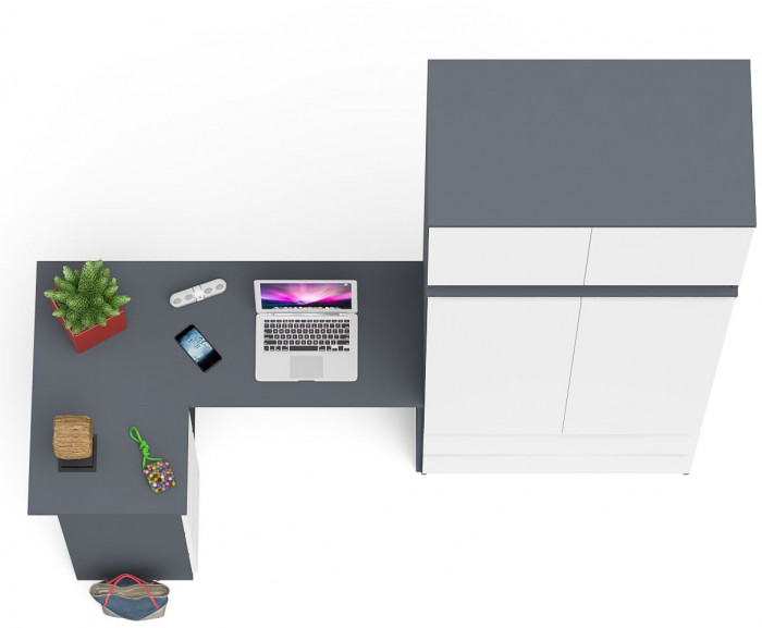 Мори Стол компьютерный МС-16 левый + Шкаф МШ900.1 + Антресоль МА900.1, цвет графит/белый, ШхГхВ 214,8х84,9х234,2 см., выдвиж. ящики слева, НЕ ун. сб.