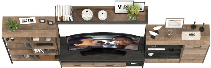 Трувор Гостиная 043, цвет дуб гранж песочный/интра, ШхГхВ 348,8х45,4х210 см., универсальная сборка