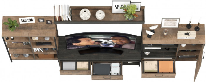 Трувор Гостиная 043, цвет дуб гранж песочный/интра, ШхГхВ 348,8х45,4х210 см., универсальная сборка