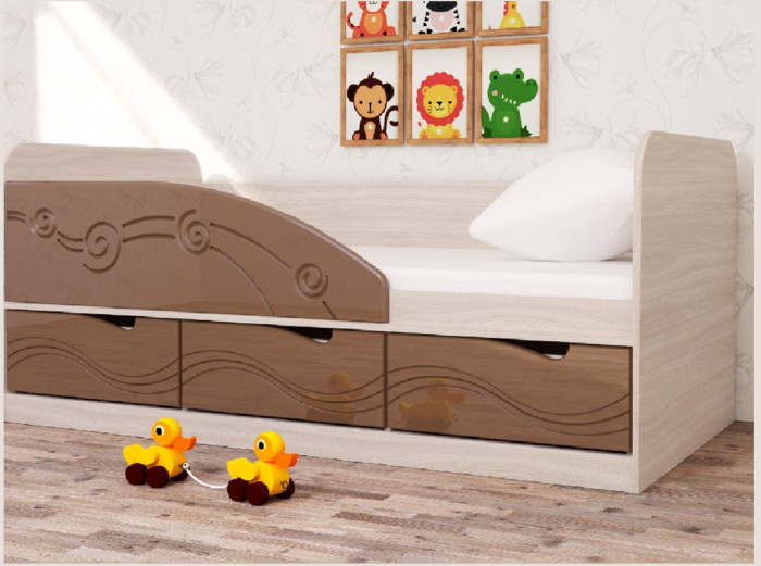 Кровать Бриз-4 80х160 Волна (Ясень шимо светлый/Шоколад/Волна)