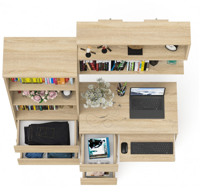 Мори Стол компьютерный МС-6 левый + Стеллаж МСТ600.3 + Полка 900, цвет дуб сонома, ШхГхВ 150,4х50х209,6 см., НЕ универсальная сборка