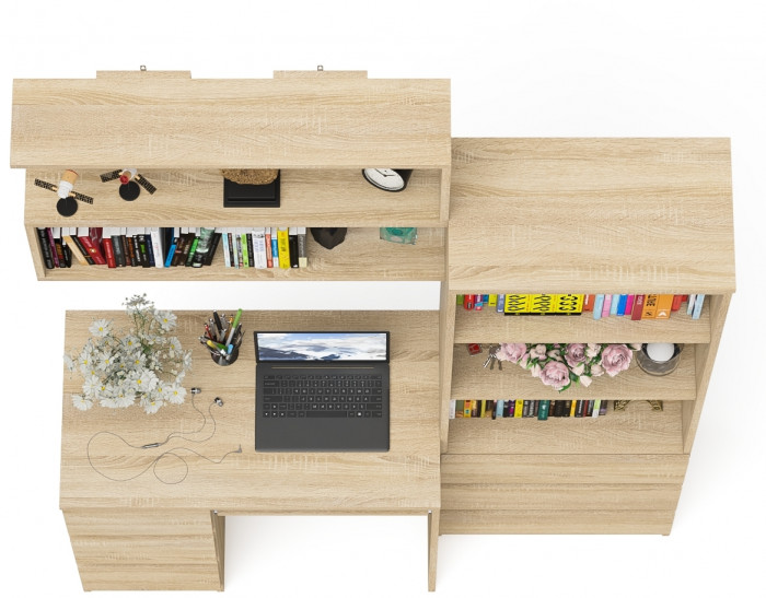 Мори Стол компьютерный МС-6 левый + Стеллаж МСТ600.3 + Полка 900, цвет дуб сонома, ШхГхВ 150,4х50х209,6 см., НЕ универсальная сборка