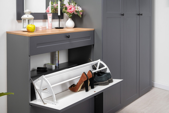 Остин 16.221 Комод + 16.121 Тумба для обуви + 13.257 Тумба, цвет серый графит/дуб крафт золотой, ШхГхВ 280х41,9х99,3 см.