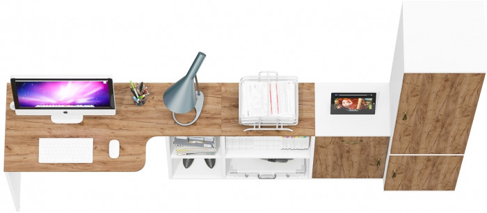 Лидер-8 Стол + Тумба МД 3.15 + Пенал МД 22Б, белый шагрень/крафт золото