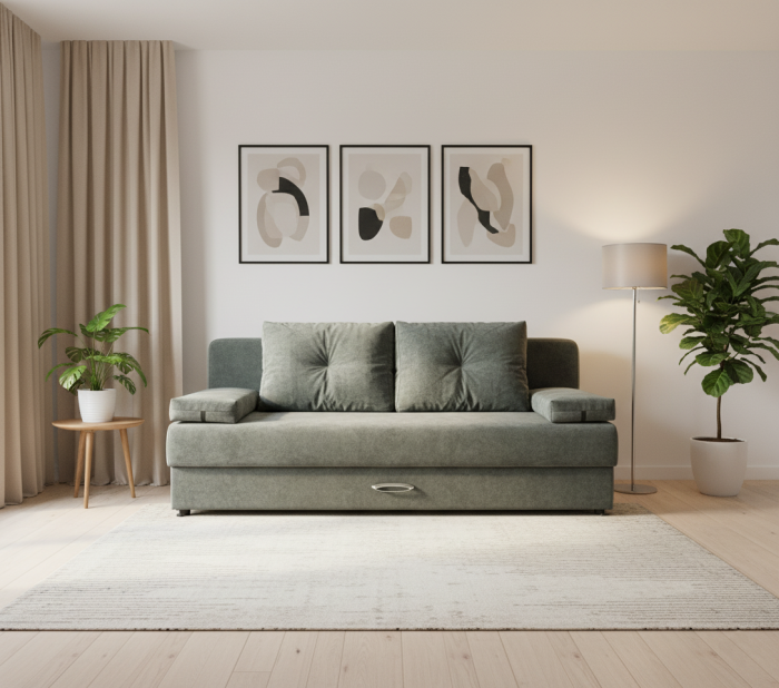 Диван-еврокнижка Амстердам Мини люкс, 150, велюр серый