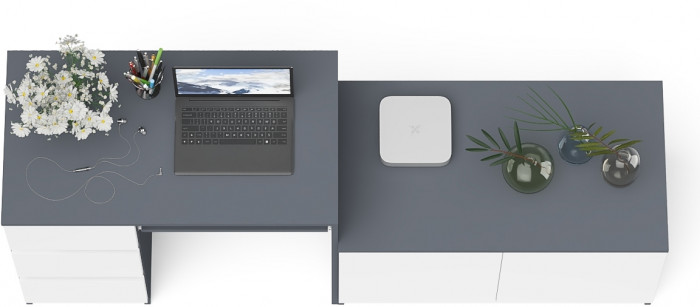 Мори компьютерный стол МС-6 левый + Тумба МА900.1, графит/белый